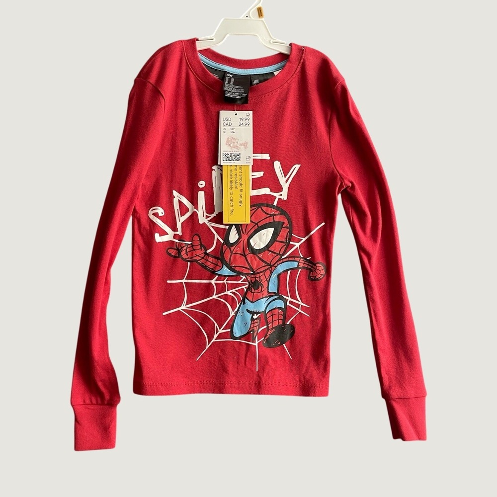 HM Marvel Spider-Man Red Graphic Pajama Top Long Sleeve Kids Size 10Y NEW